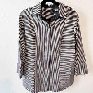 Lafayette 148 black white cotton spandex button up size small